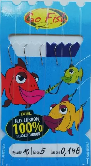 Вързани куки 5бр-за бомбарда Go Fish Fluorocarbon DUEL 0,148 N:10