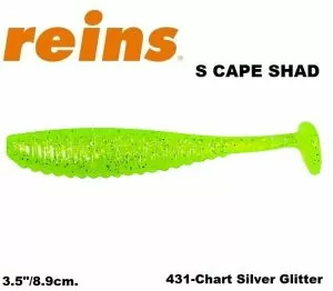REINS S Cape Shad 3.5" 8.9cm 6pcs #431 Chart Silver Glitter