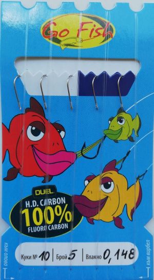 Вързани куки 5бр-за бомбарда Go Fish Fluorocarbon DUEL 0,148 N:10
