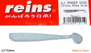 REINS Aji Ringer Shad  1.5" 3.8cm 15pcs. #103 Glow White Silver
