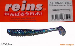REINS Aji Ringer Shad  1.5" 3.8cm 15pcs. #B60 Poseidon Violet/Neon Blue Gill