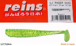 REINS Aji Ringer Shad  1.5" 3.8cm 15pcs. #431 Chart Silver Glitter