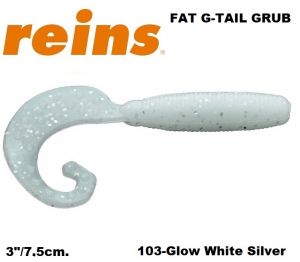 REINS Fat G Tail Crub 3" 7.5cm 12pcs. #103 Glow White Silver