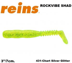 REINS Rockvibe Shad 3" 7cm 15pcs. #431Chart Silver Glitter
