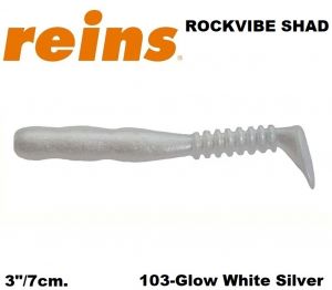 REINS Rockvibe Shad 3" 7cm 15pcs. #103 Glow White Silver