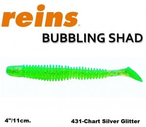 REINS Bubbling Shad 4" 11cm 8pcs #431 Chart Silver Glitter