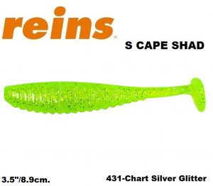 REINS S Cape Shad 3.5" 8.9cm 6pcs #431 Chart Silver Glitter